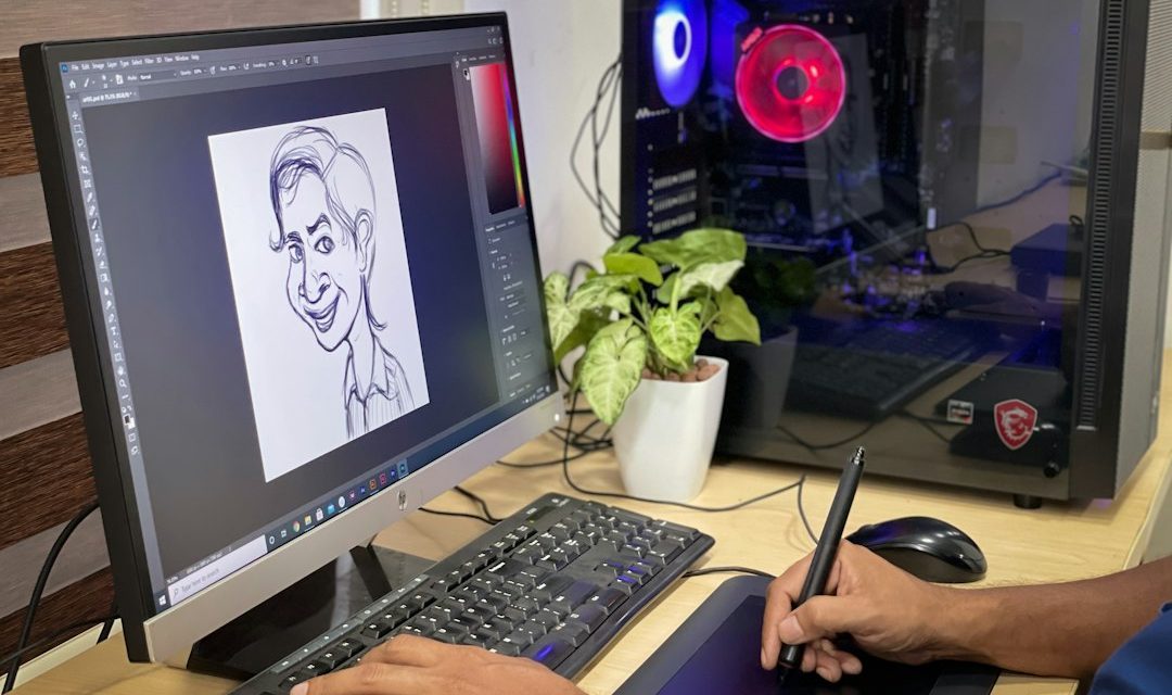 Tablet gambar digital yang mewakili proses menciptakan avatar virtual