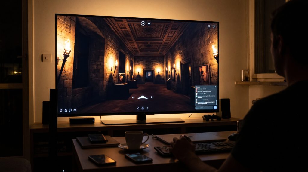 Tren Mengikuti Tur Museum Virtual Tengah Malam Menggunakan Tata Cahaya Obor Digital 3D
